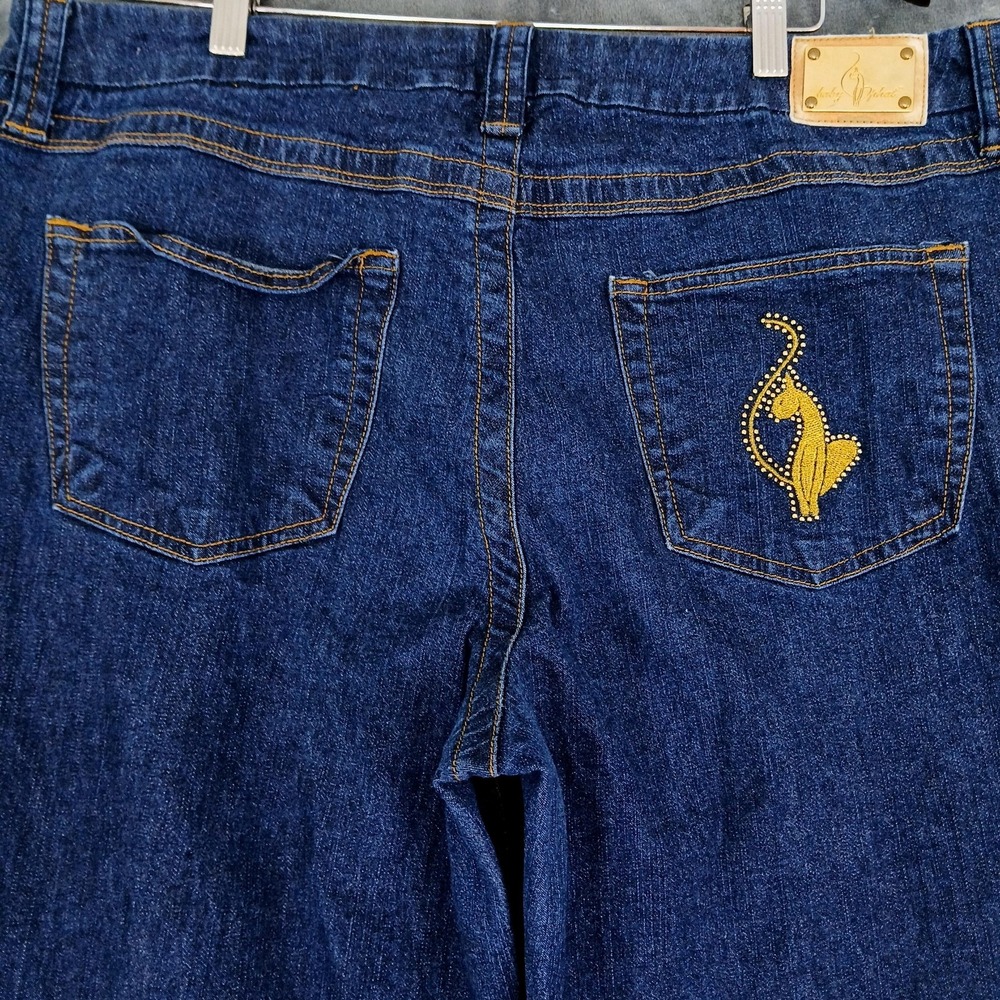 Baby Phat Jeans Womens 18 Blue Denim Stretch Embroidered Rhinestone Cat Logo - Picture 12 of 12